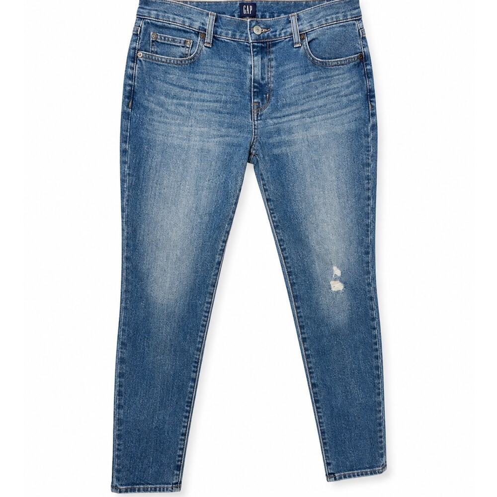GAP Best Girlfriend Jeans Size 25 Medium Wash Distressed Stretch Denim